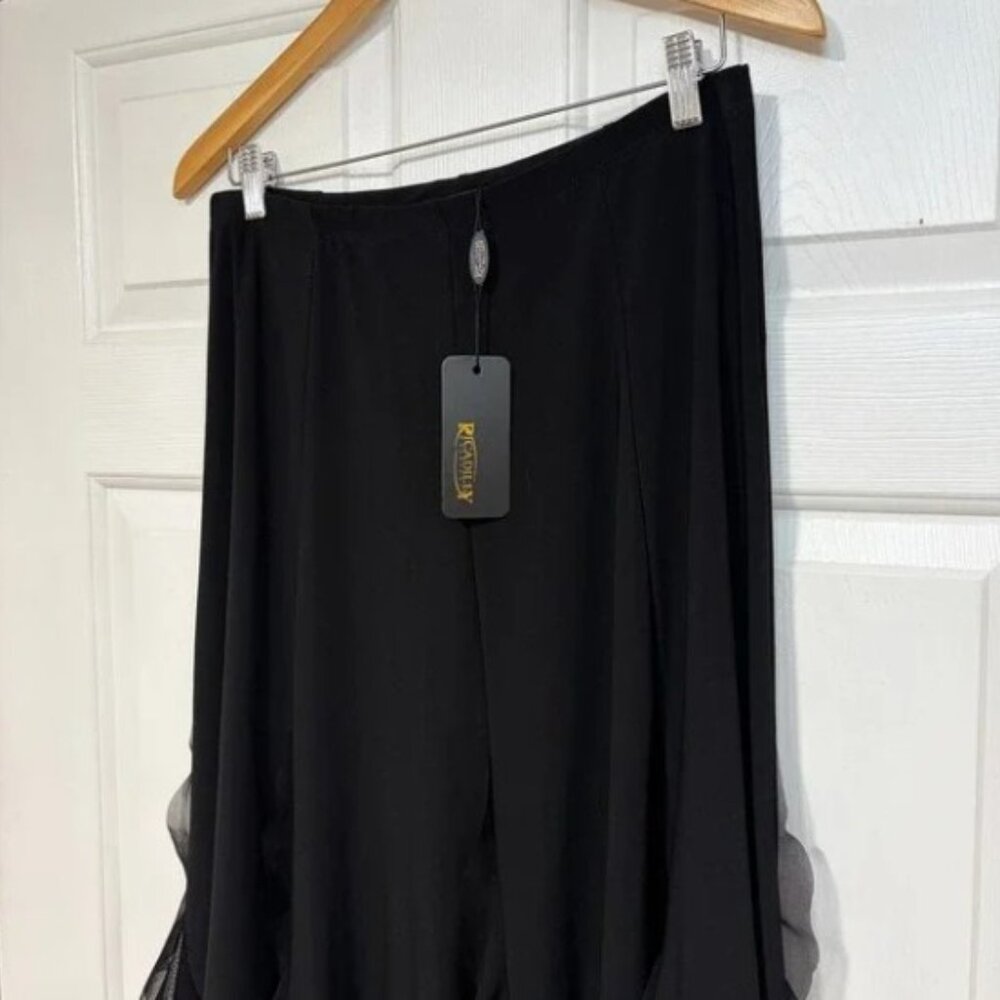 Piccadilly Black Godet Midi Skirt Ruffle Mesh Trim Womens M Flowy Evening Dressy